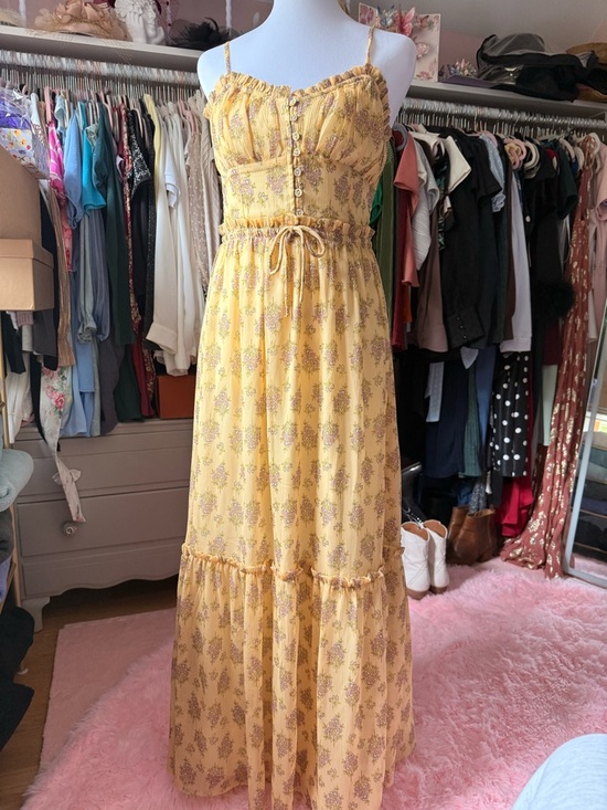 Patrons of Peace Dresses & Skirts - Patrons of Peace Yellow Floral Maxi Dress with Ruffle Bodice